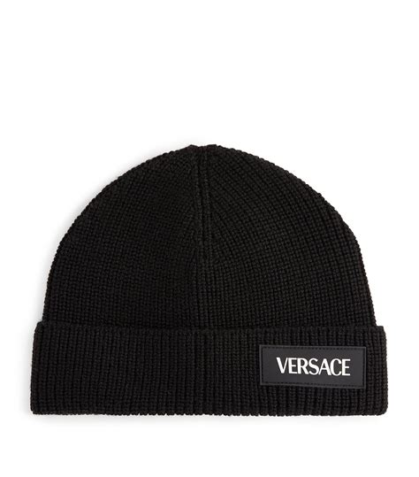 VERSACE LOGO BEANIE HAT CAP CAPPELLO BLACK 